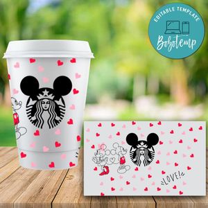 Starbucks Wrap Mickey Couple Love Red Pink PNG File template Instant Download