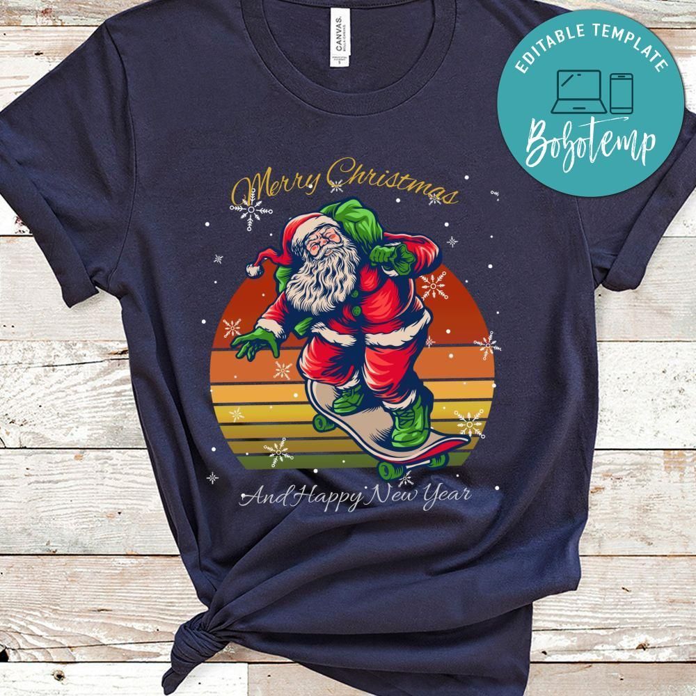 Santa Claus Playing Skateboard Delivering Merry Christmas Shirt