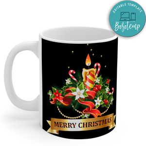 Merry Christmas With Candle And Merry Christmas Typography Gift Mug