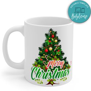 Merry Christmas Typography With Merry Christmas And Christmas Tree Gift Mug