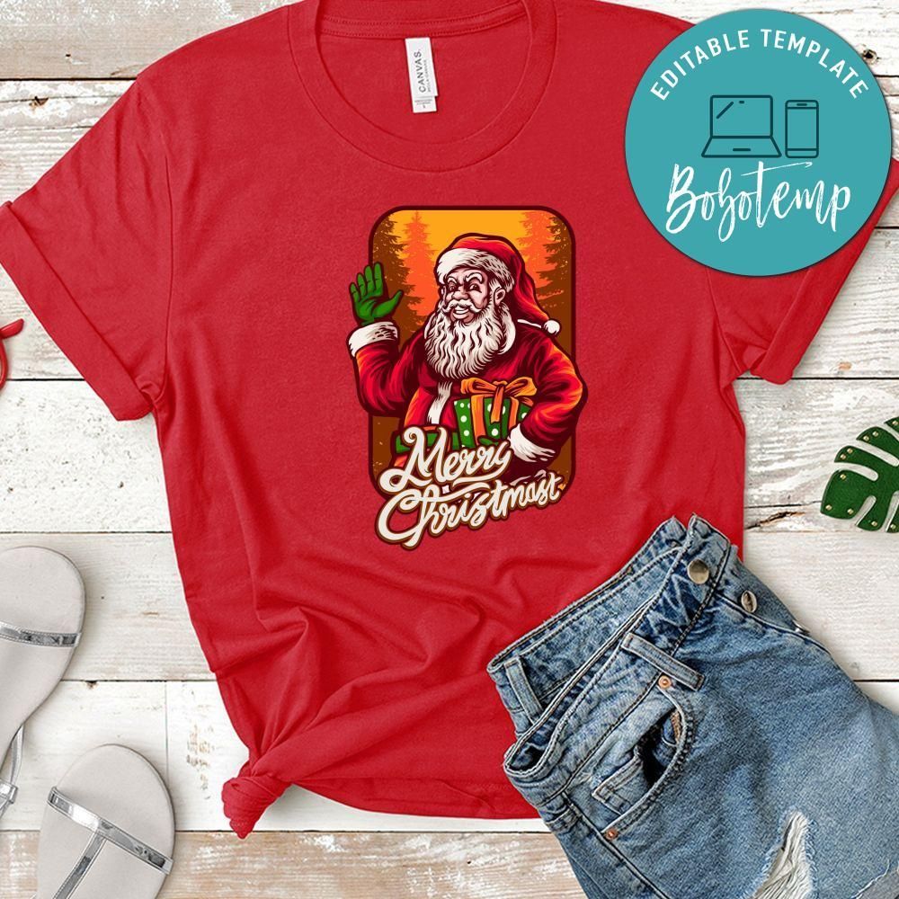 Smiley Santa Claus Merry Christmas with Gift Shirt