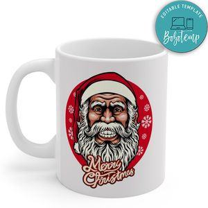 Merry Christmas Smiley Santa Claus Mascot With Ornaments Mug