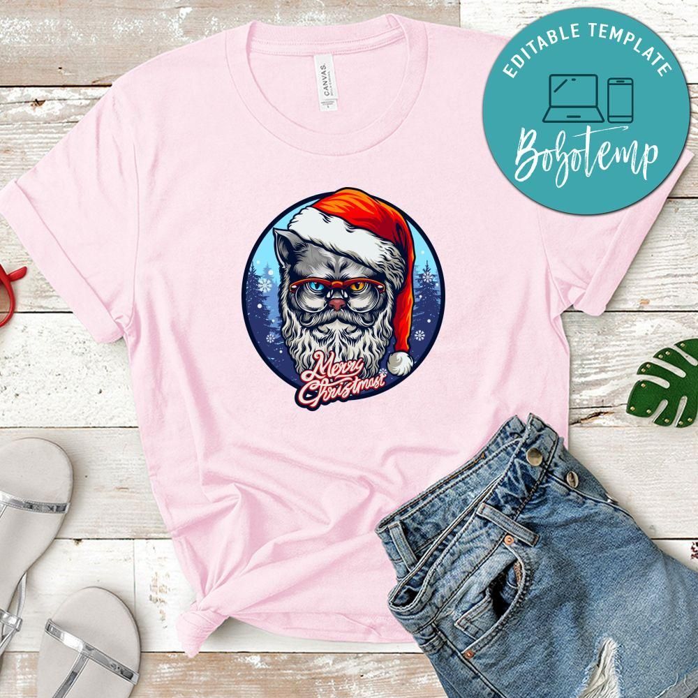 Merry Christmas, Grey Cat Merry Christmas With Forest Shirt