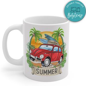 Summer Surfer And Car With Sunrise Mug
