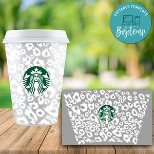 Starbucks Wrap Animal Leopard White Pattern PNG File template Instant Download