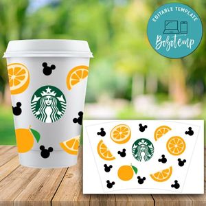 Starbucks Wrap Fruits Orange Mickey Pattern PNG File template Instant Download