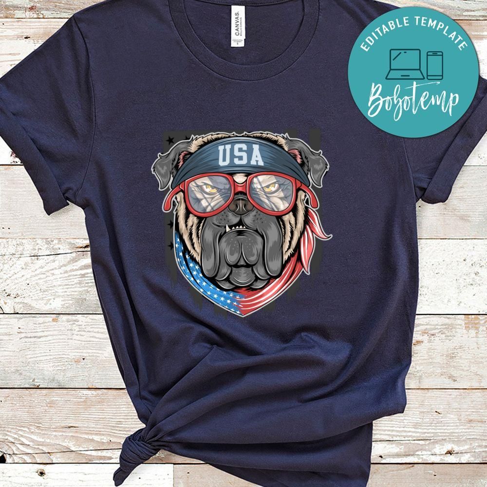 Bull Dog Usa America Flag With Bandana Shirt