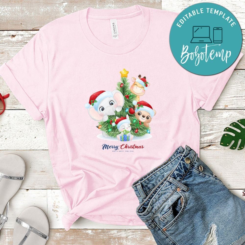 Merry Christmas And Happy New Year Cute Animals And Tree Shirt