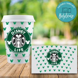 Starbucks Wrap Mickey Green Pattern PNG File template Instant Download