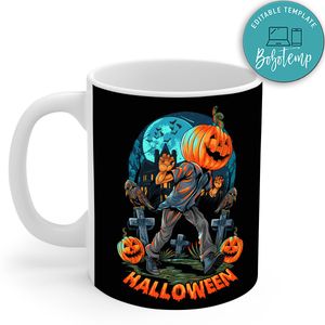 A Pumpkin Headed Human Walks On A Lonely And Dark Street Mug