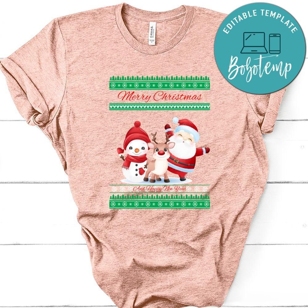Merry Christmas And Happy New Year Funny Santa Claus Snowman And Reindeer Shirt