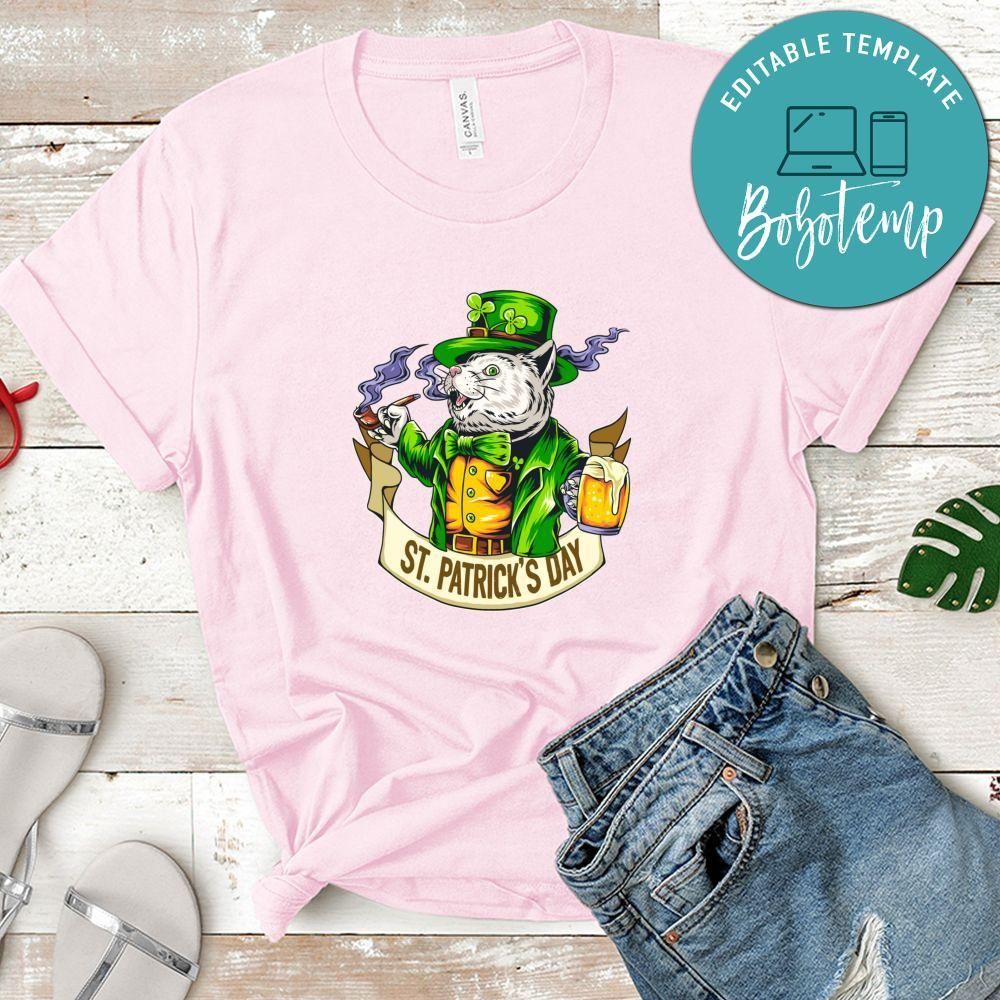 Cute Cat St.Patrick's Day Holding A Glass Full Of Beer Shirt