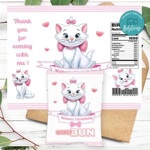 Marie Kitten Birthday Honey Buns Snack Bag Label Customizable Instant Download