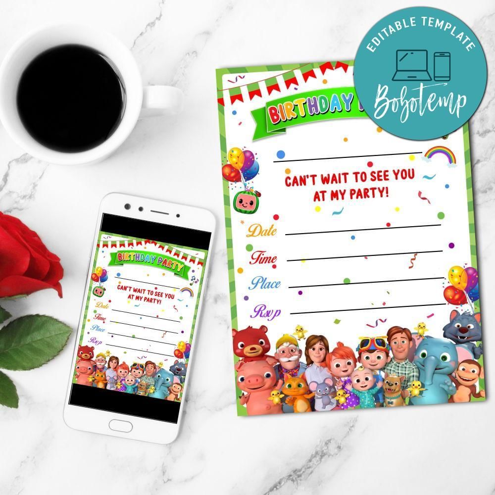 Cocomelon Fill In Blank Mobile Invite Customizable Template Instant Download