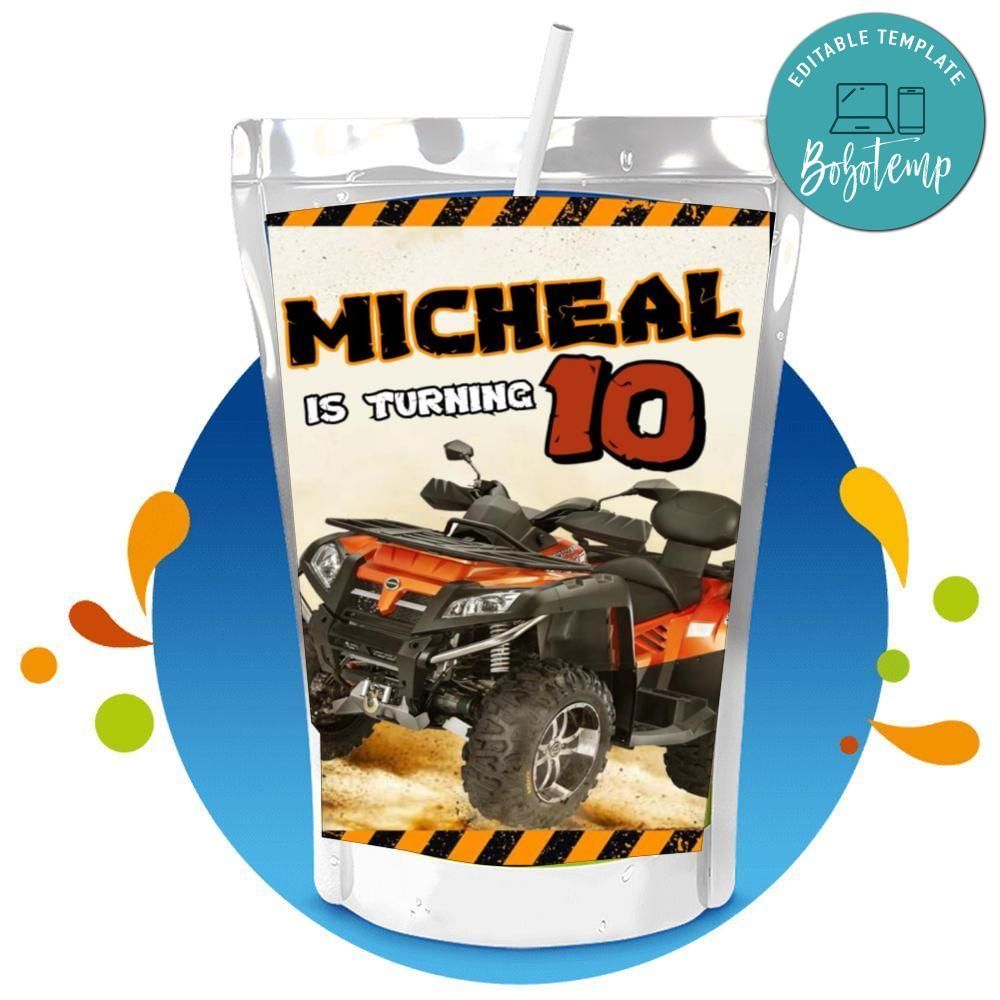 Four wheeler Capri Sun Birthday Label Digital File Printable Instant Download