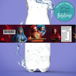 Descendants rise of the red Bottle Label Birthday Water Bottle Label Template to Print at Home Instant Download
