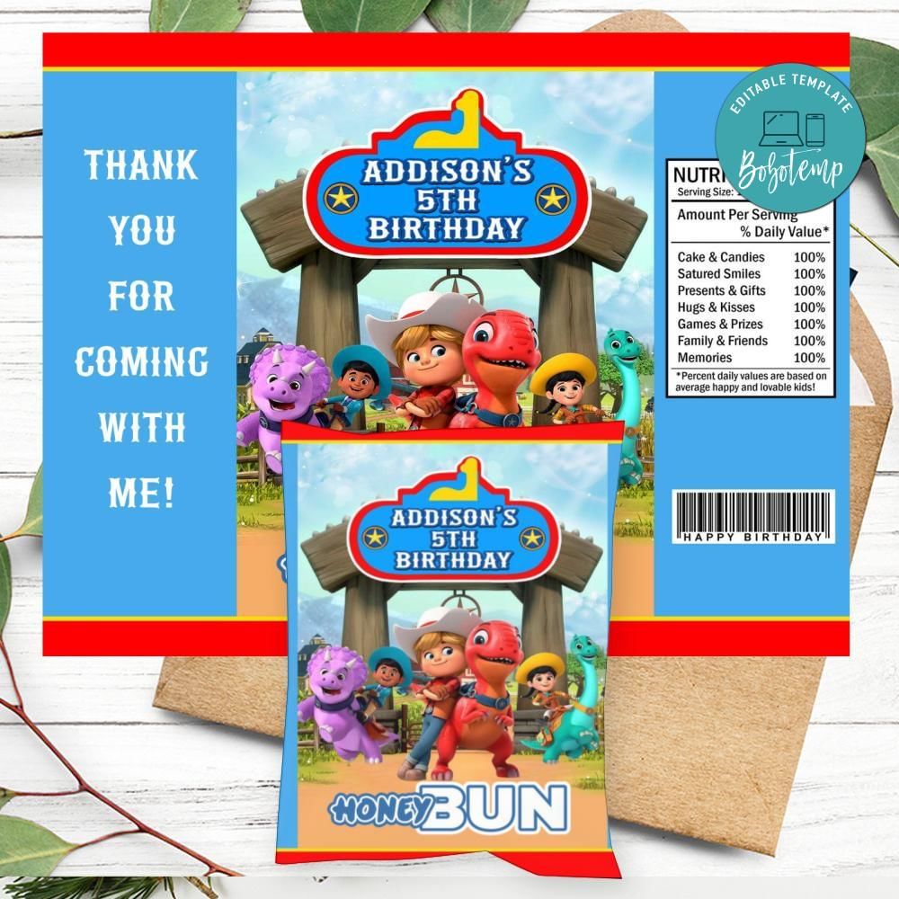 Dino Ranch Birthday Honey Buns Snack Bag Label Customizable | Bobotemp