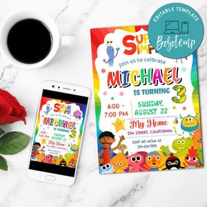 Super Simple Song Mobile Invite Customizable Template Instant Download
