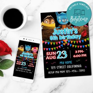 Tumble Leaf Birthday Mobile Invite Customizable Template Instant Download
