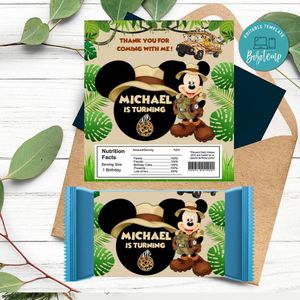 Mickey safari Candy bar Label Customizable Template Instant Download