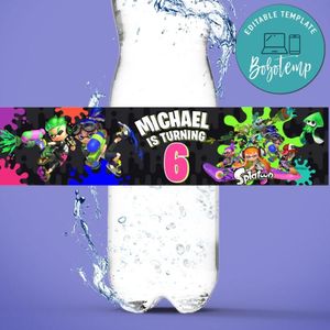 Splatoon Birthday Water Bottle Label Template to Print at Home Instant Download