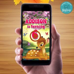 Bambi Birthday Video Invitation Digital Template Customizable Instant Download