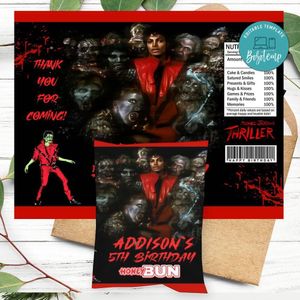 Michael Jackson Thriller Birthday Honey Buns Snack Bag Label Customizable Instant Download