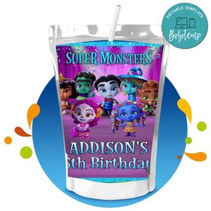 Super Monster Capri Sun Birthday Labels Digital File Printable Instant Download