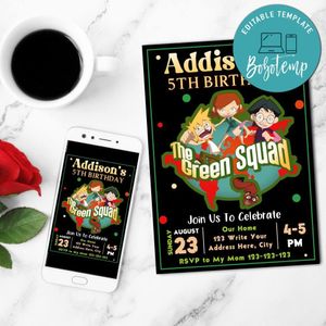 The green squad Invitation Customizable Template to Print at Home Instant Download