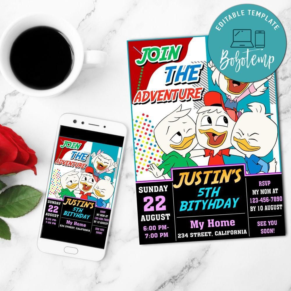 Ducktales Birthday Mobile Invite Customizable Template Instant Download