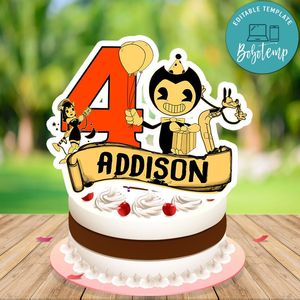 Bendy Birthday Cake Topper Template Printable Instant Download