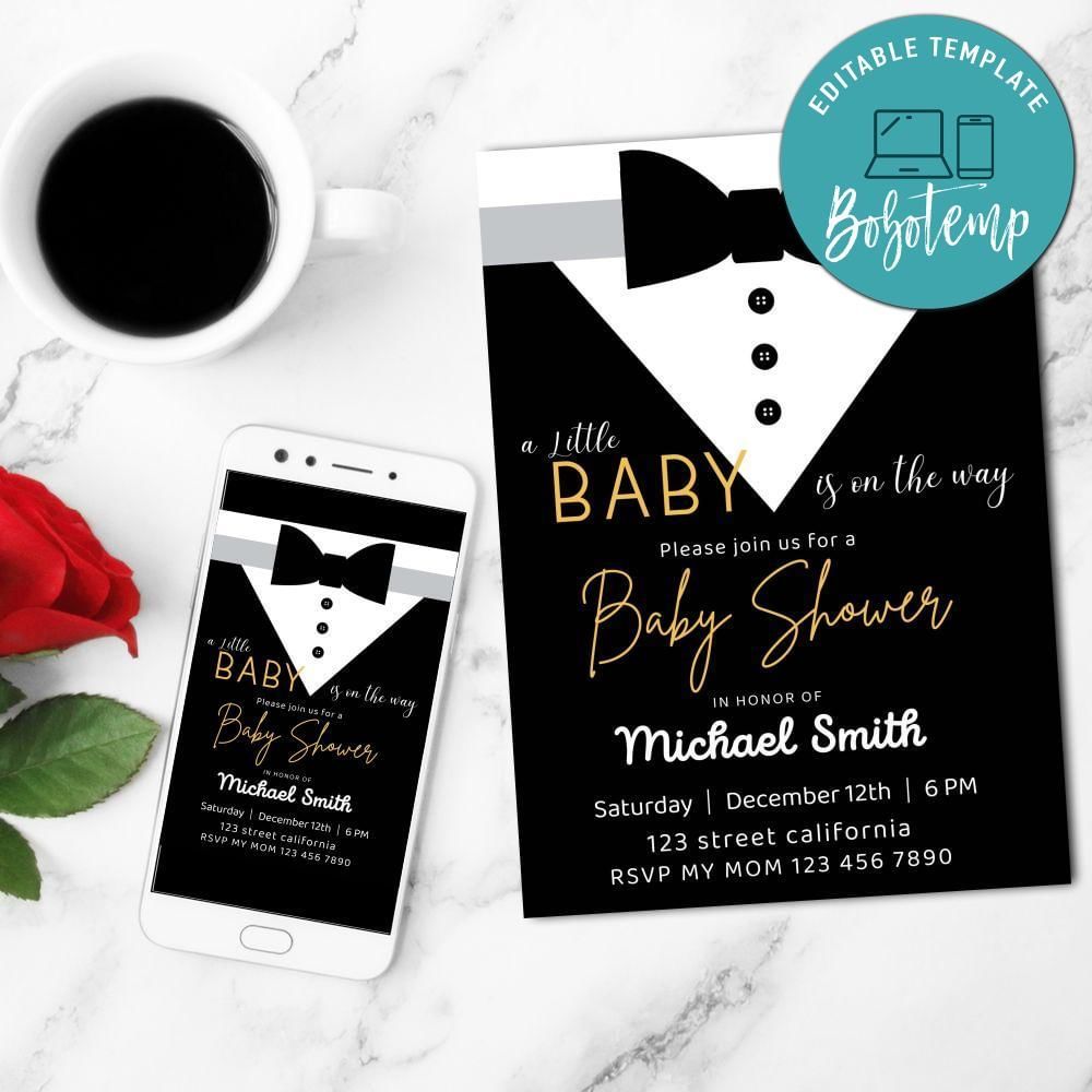 Tuxedo Baby Shower Invitation Template  Printable