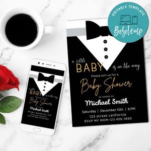 Tuxedo Baby Shower Invitation Template  Printable