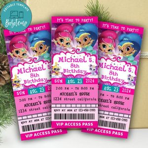 Shimmer And Shine Ticket Invitation Customizable Template Instant Download