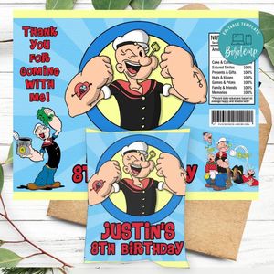 Popeye Birthday Chip Bag Digital File Printable Instant Download