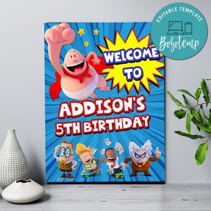 Captain Underpants Birthday Welcome Sign Digital File Printable Instant Download