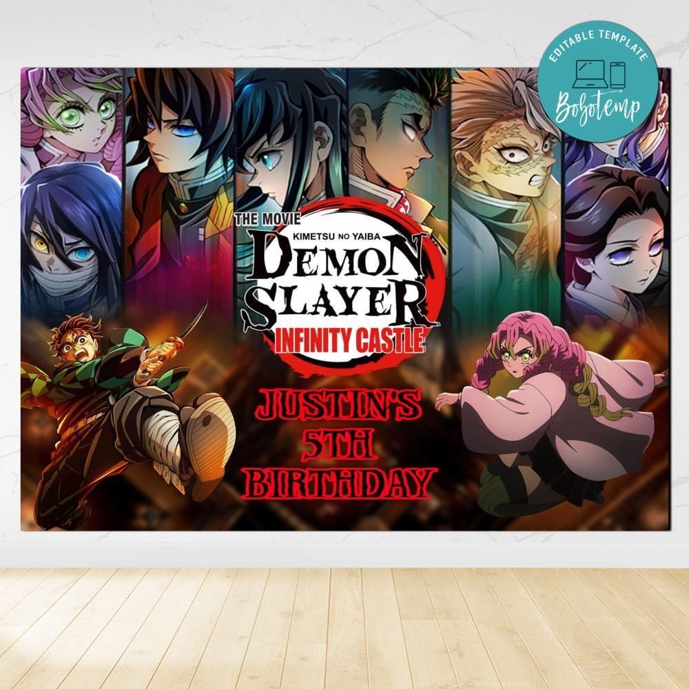 Demon Slayer: Kimetsu No Yaiba The Movie: Infinity Castle Birthday Backdrop Digital File Template Instant Download