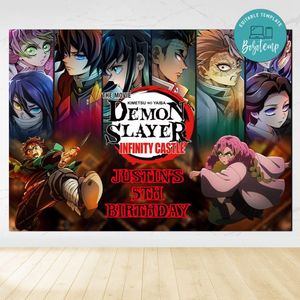 Demon Slayer: Kimetsu No Yaiba The Movie: Infinity Castle Birthday Backdrop Digital File Template Instant Download
