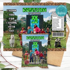 Minecraft Movie Birthday Chip Bag Label Customizable Instant Download