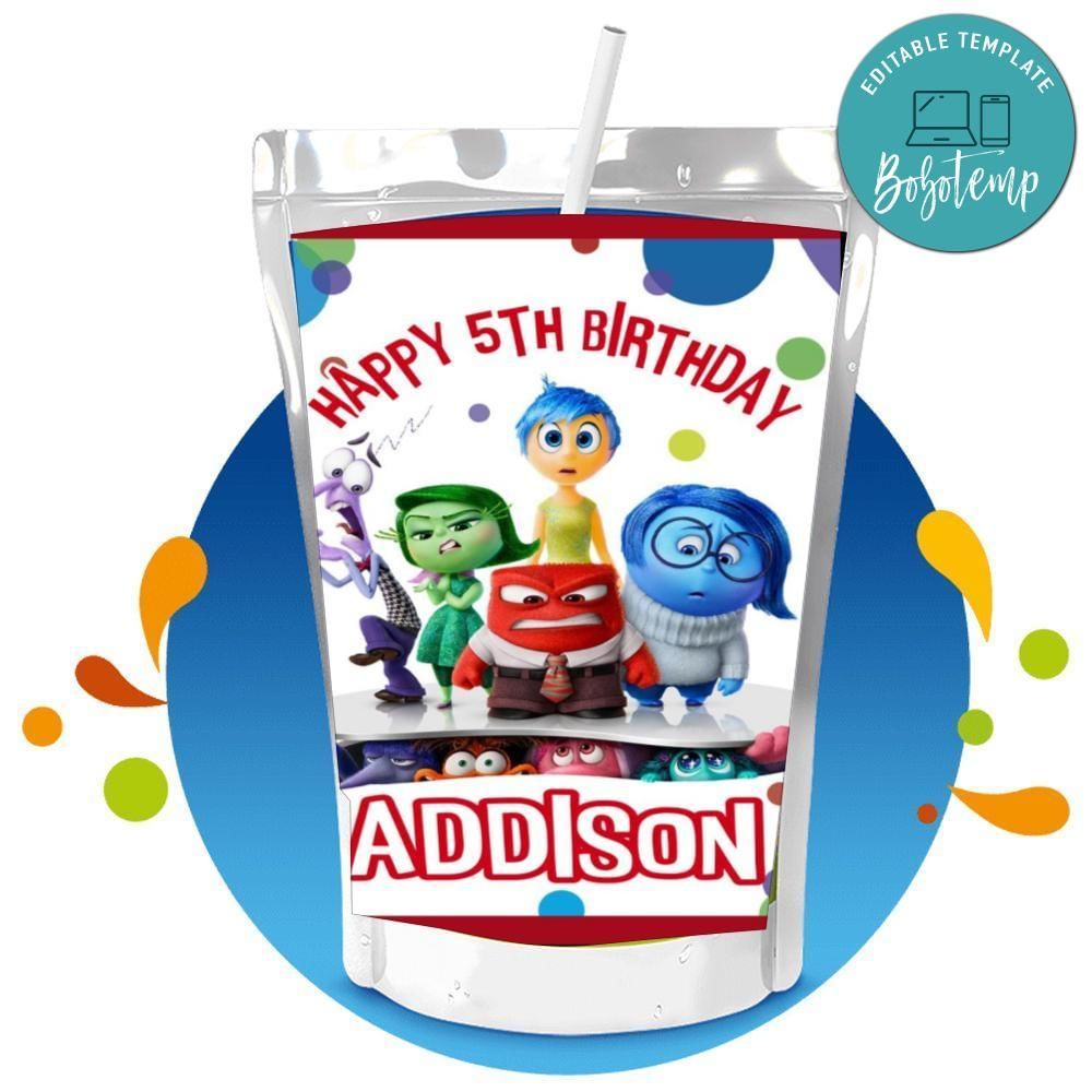 Inside out 2 Capri Sun Birthday Label Digital File Printable Instant Download