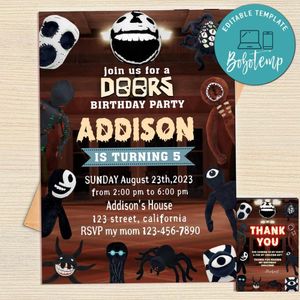 Doors Scary Game Invitation Template Free Thank You Card Printable