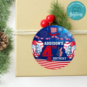 4th Of July Birthday Circle Sticker Template Customizable To Print At Home Instant Download