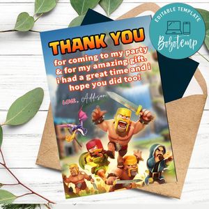 The Clash Of Clans Thank You Card Customizable Template To Print At Home Instant Download