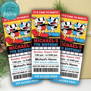 Cuphead Ticket Invitation Customizable Template Instant Download