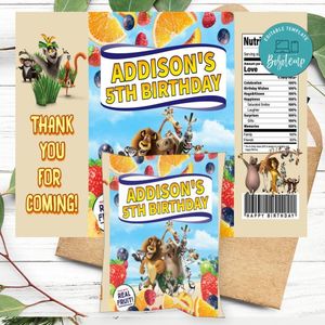 Madagascar Birthday Party Fruit Snack Bag Digital File Printable Instant Download