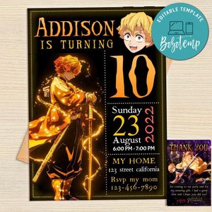 Zenitsu Invitation Template Free Thank You Card Printable
