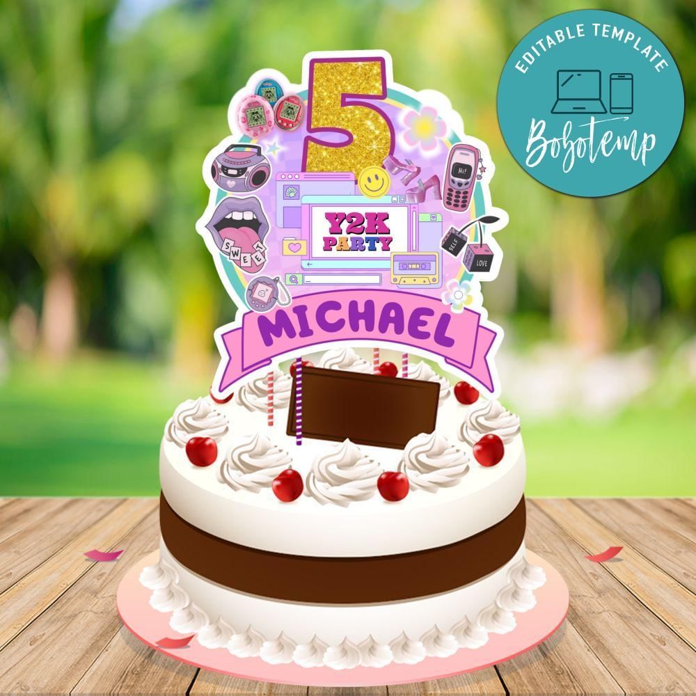 Y2k Party Cake Topper Template Printable Instant Download