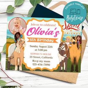 Spirit and friends Birthday Invitation with Photo Customizable Template to Print at Home Instant Download