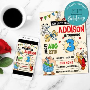 Asterix and obelix Birthday Invitation Customizable Template to Print at Home Instant Download