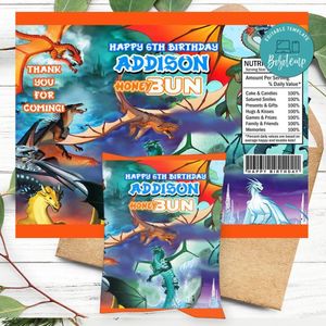Wings Of Fire Birthday Honey Buns Snack Bag Label Customizable Instant Download